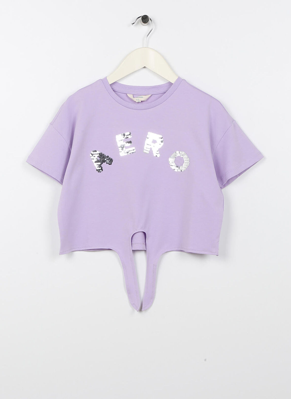 Aeropostale Lila Kız Çocuk Bisiklet Yaka Düşük Omuz Oversize Baskılı T-Shirt 23SAG-12
