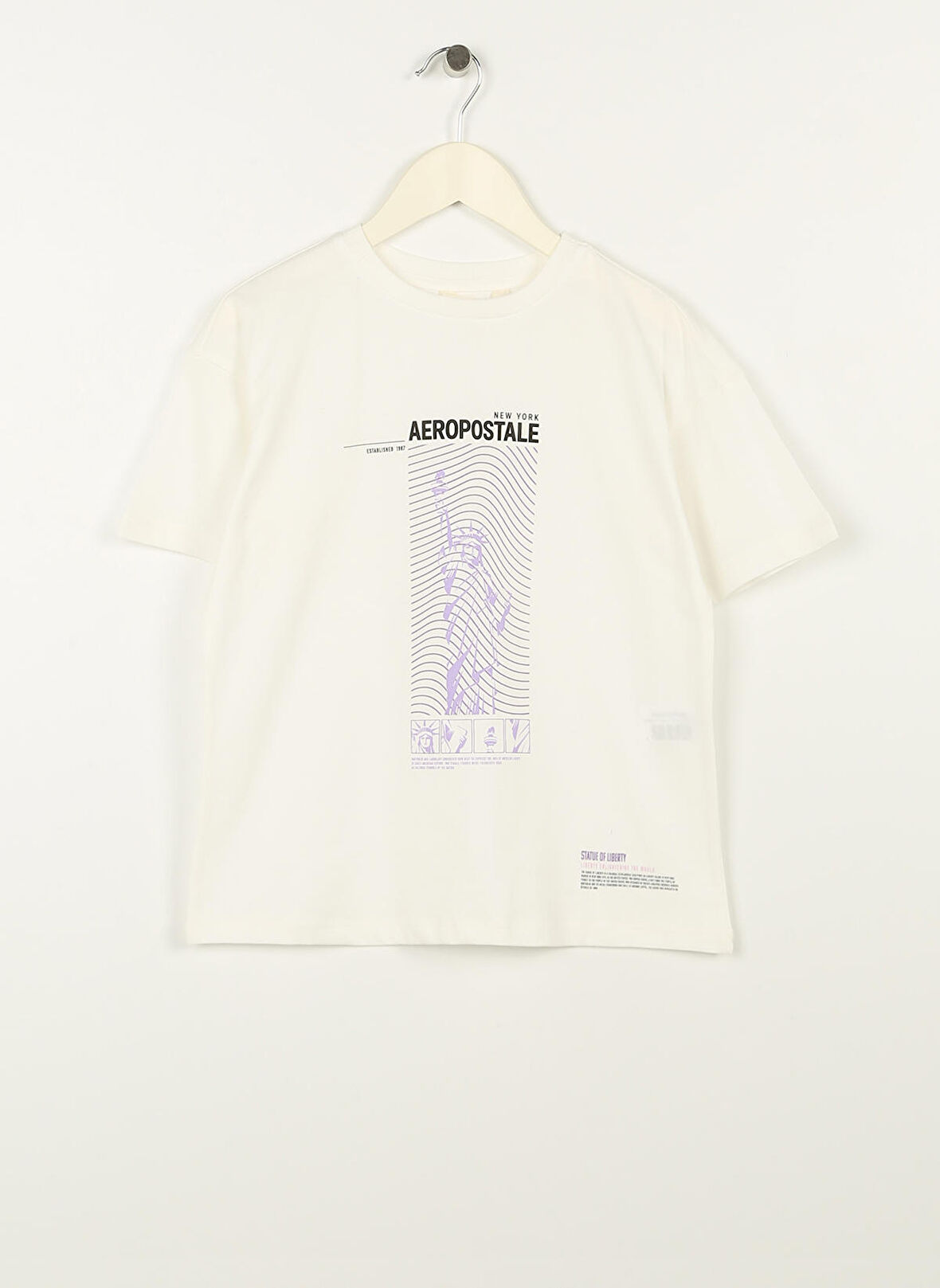 Aeropostale Ekru Erkek Çocuk Bisiklet Yaka Oversize Baskılı T-Shirt 23SAB-07