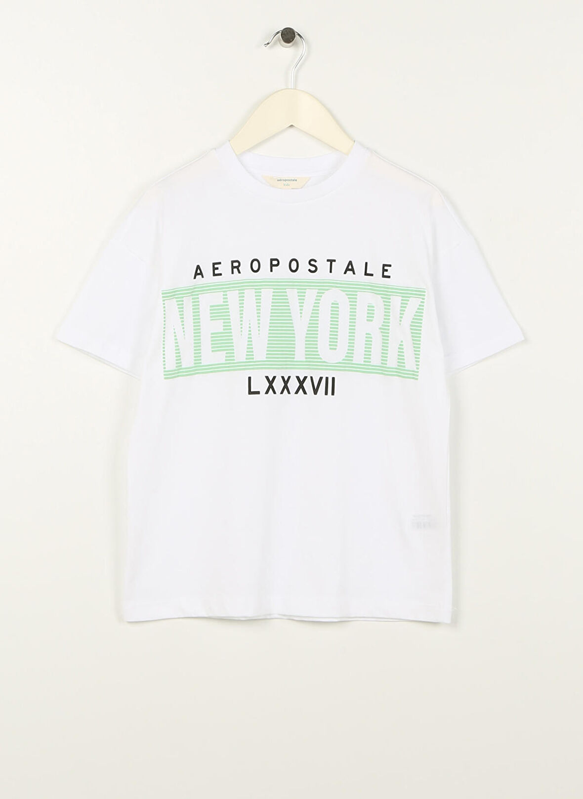 Aeropostale Ekru Erkek Çocuk Bisiklet Yaka Oversize Baskılı T-Shirt 23SAB-38