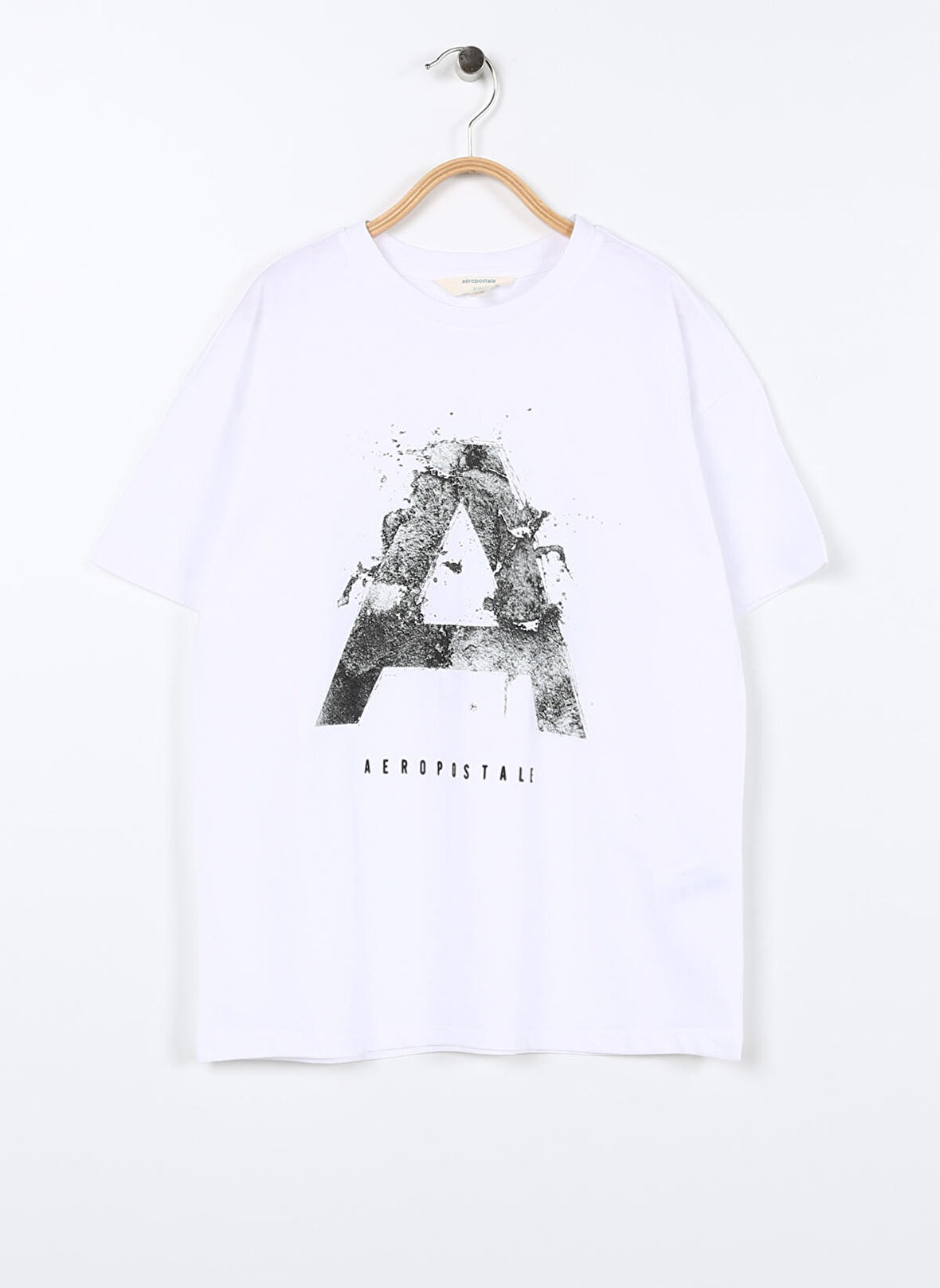 Aeropostale Ekru Erkek Çocuk Bisiklet Yaka Oversize Baskılı T-Shirt 23SAB-04