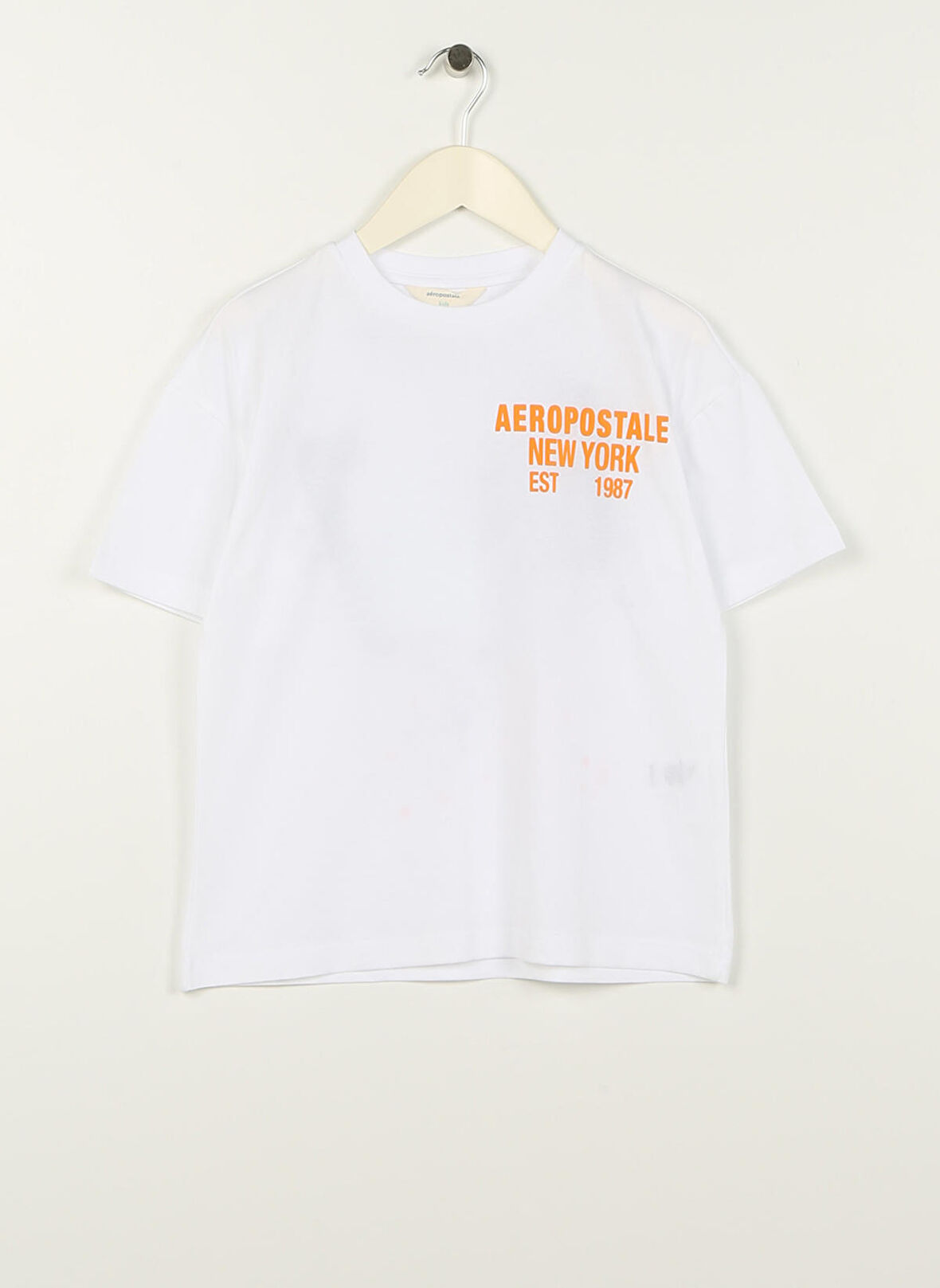 Aeropostale Ekru Erkek Çocuk Bisiklet Yaka Oversize Baskılı T-Shirt 23SAB-39