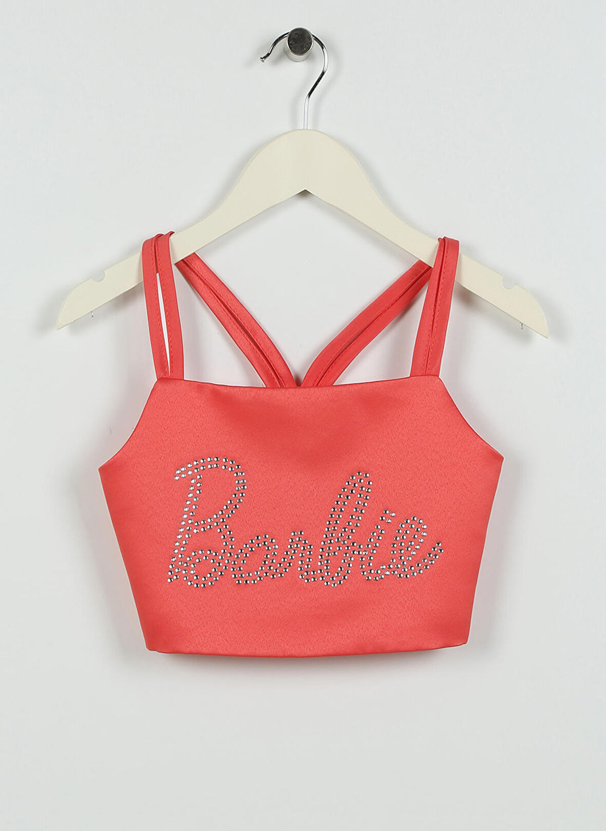 Barbie Pembe Kız Çocuk Kare Yaka Askılı Crop Top Düz Bluz 23PRB-815