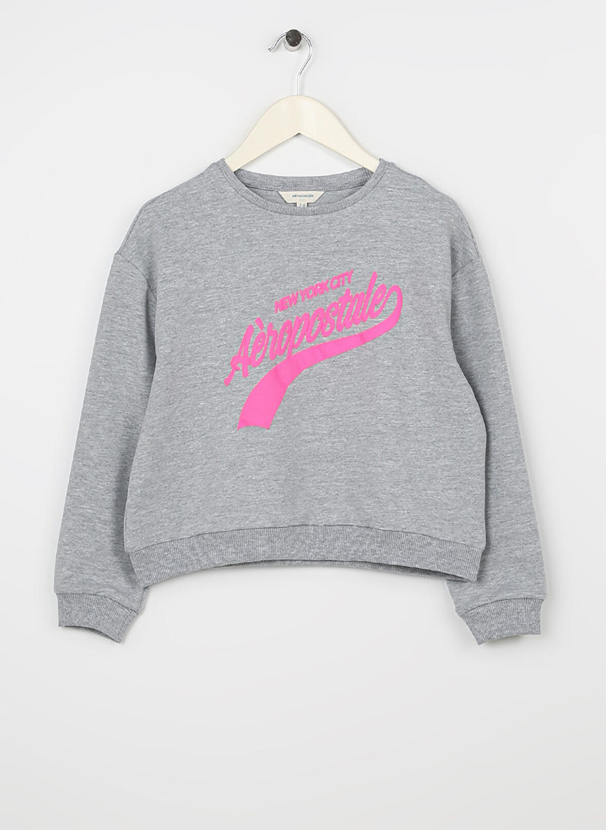 Aeropostale Gri Melanj Kız Çocuk Bisiklet Yaka Uzun Kollu Baskılı Sweatshirt 23SAG-18