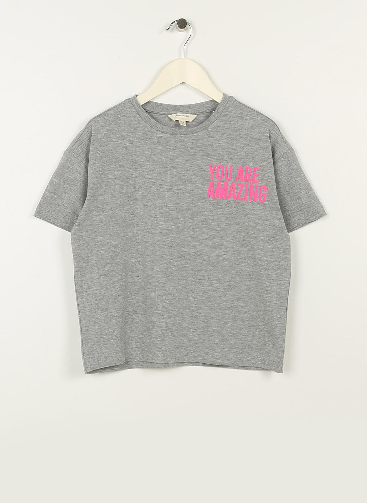 Aeropostale Baskılı Gri Melanj Kız Çocuk T-Shirt 23SAG-36