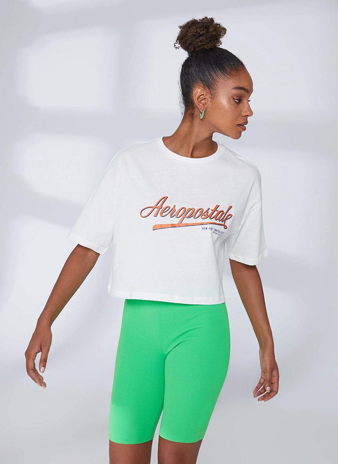 Aeropostale Bisiklet Yaka Baskılı Kırık Beyaz Kadın T-Shirt K-WHITE