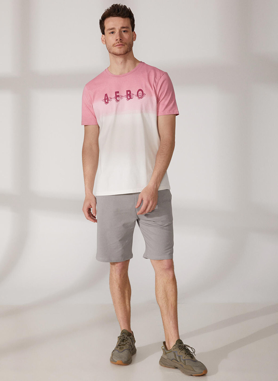 Aeropostale Bisiklet Yaka Baskılı Pembe Erkek T-Shirt E-ECHO