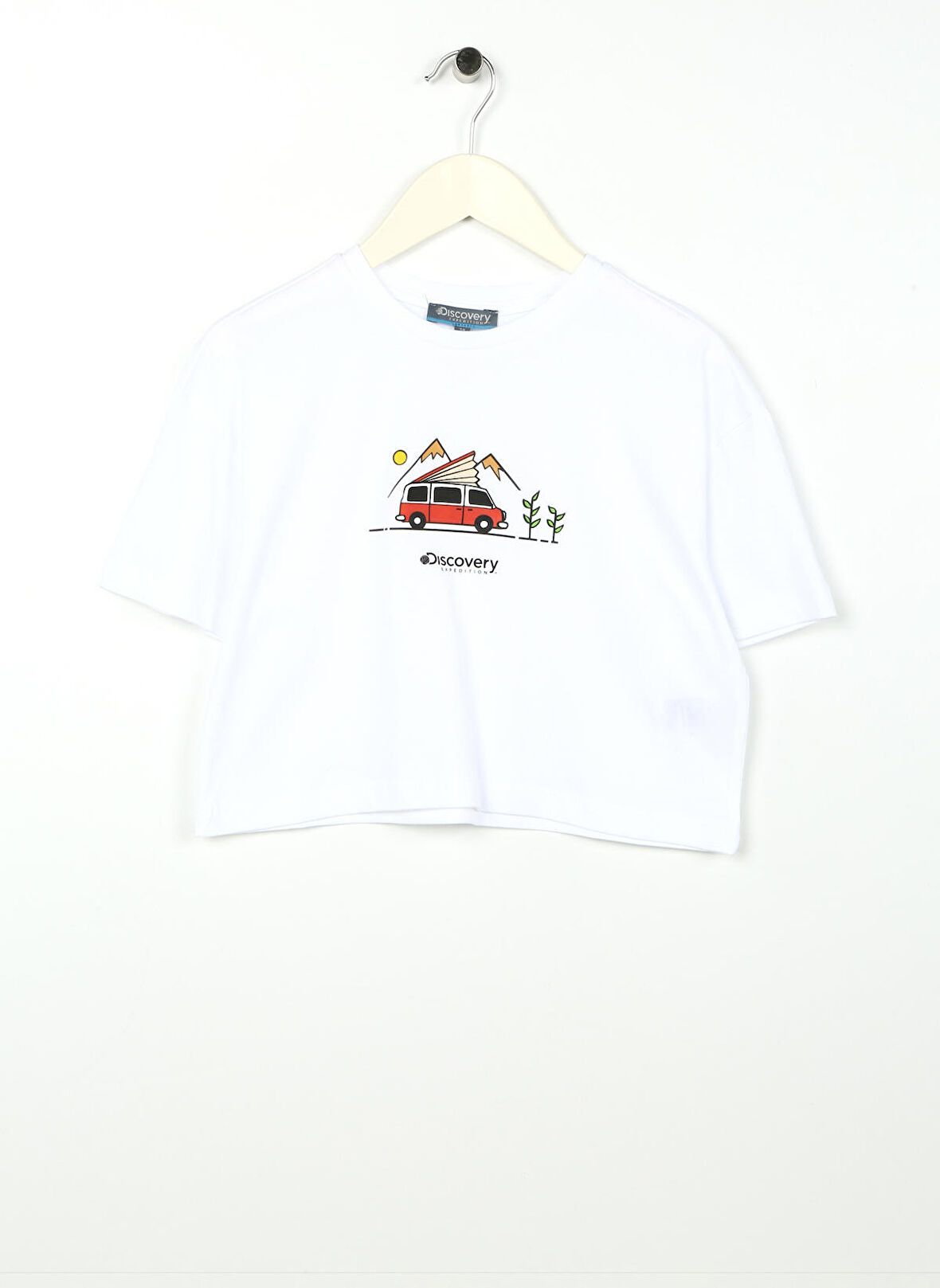 Beyaz Kız Çocuk Bisiklet Yaka Kısa Kollu Baskılı T-Shirt ROTA GIRL