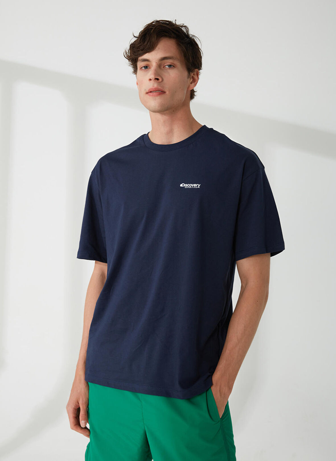 Discovery Expedition Lacivert Erkek Bisiklet Yaka Kısa Kollu Loose Fit Baskılı T-Shirt LEEX