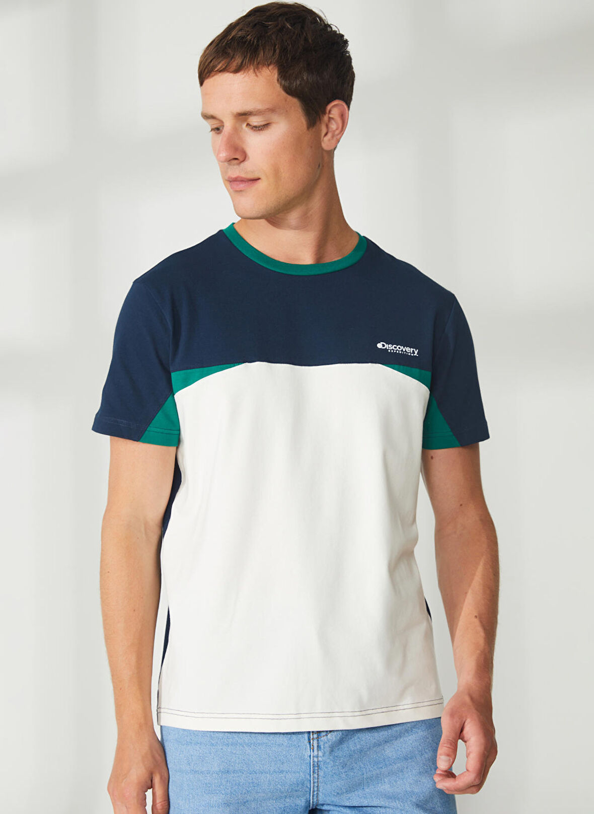 Discovery Expedition Ekru Erkek Bisiklet Yaka Kısa Kollu T-Shirt YOSA