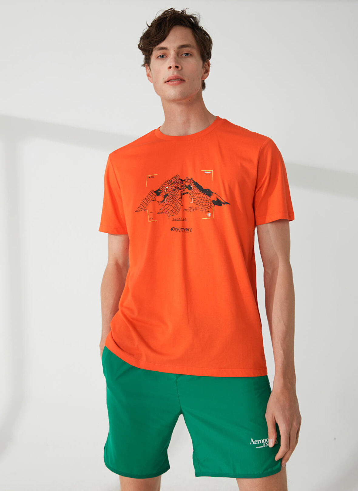 Discovery Expedition Turuncu Erkek Bisiklet Yaka Kısa Kollu Relaxed Baskılı T-Shirt TENX