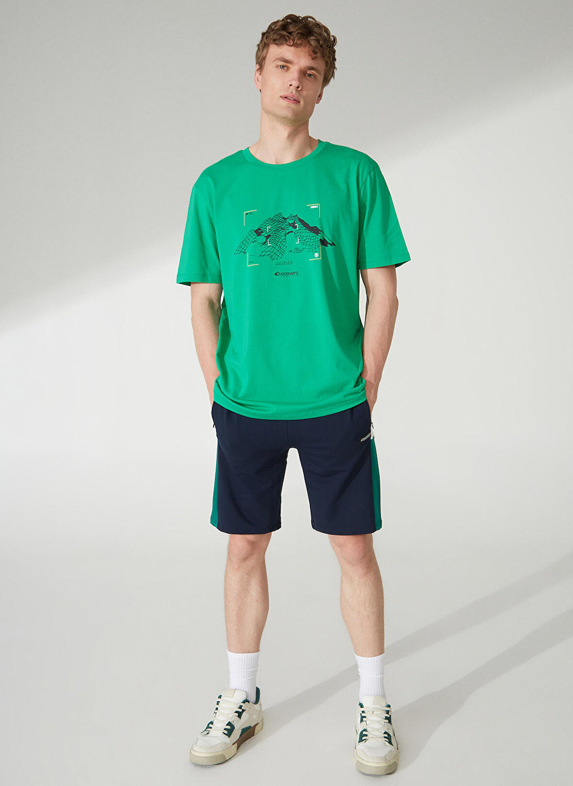 Yeşil Erkek Bisiklet Yaka Kısa Kollu Relaxed Baskılı T-Shirt TENX