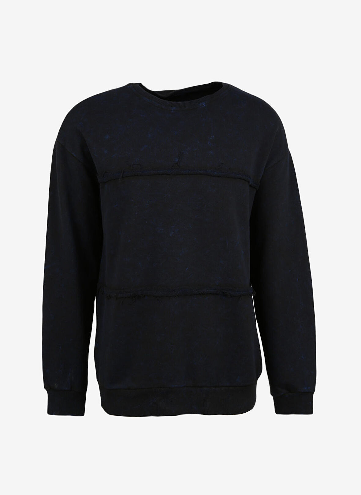 Black On Black Bisiklet Yaka Yıkamalı Mavi - Mor Erkek Sweatshırt B3WM-SWT71