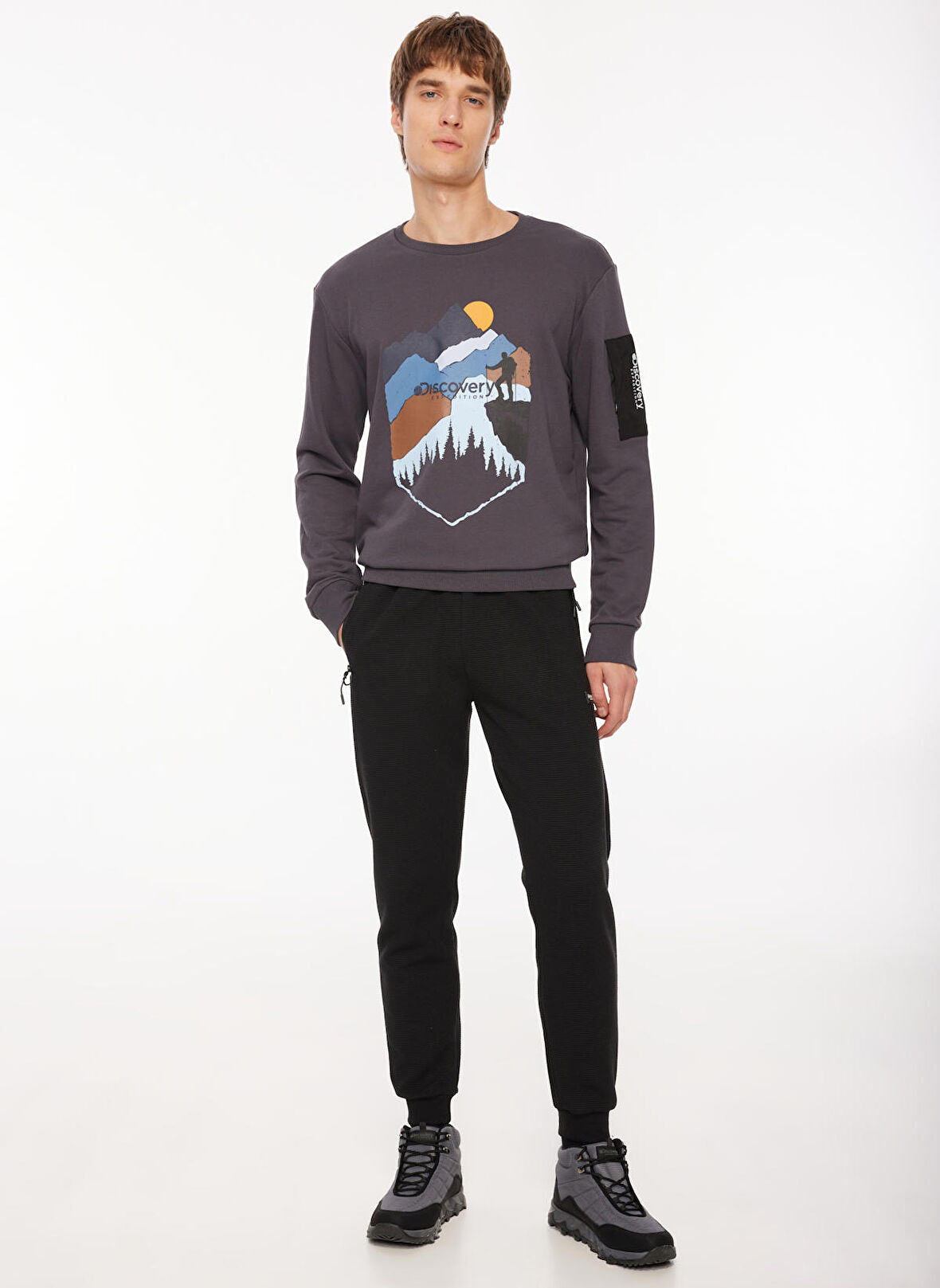 Füme Erkek Bisiklet Yaka Baskılı Sweatshirt D3WM-SWT38