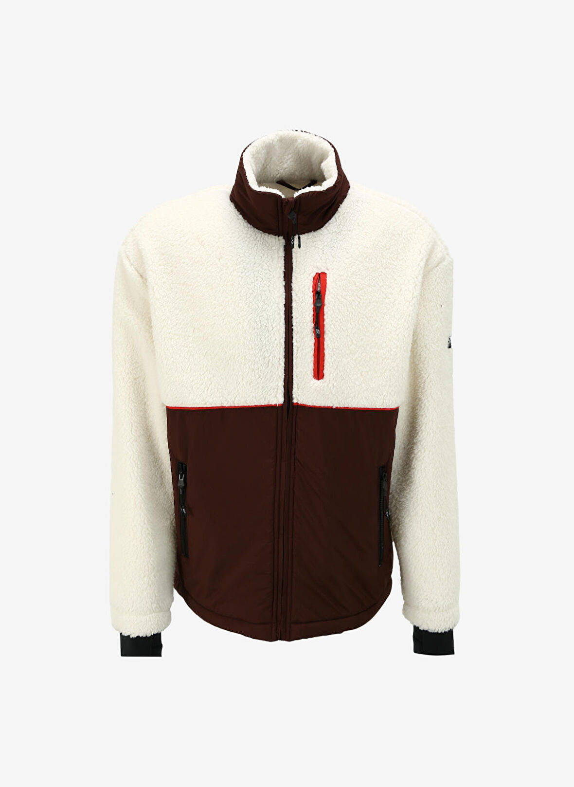Kırık Beyaz Erkek Bato Yaka Blok Polar Sweatshırt D3WM-SWT3