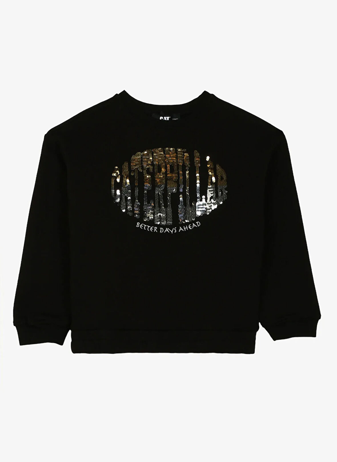 Caterpillar Siyah Kız Çocuk Bisiklet Yaka Oversize Baskılı Sweatshirt C3WG-SWT50