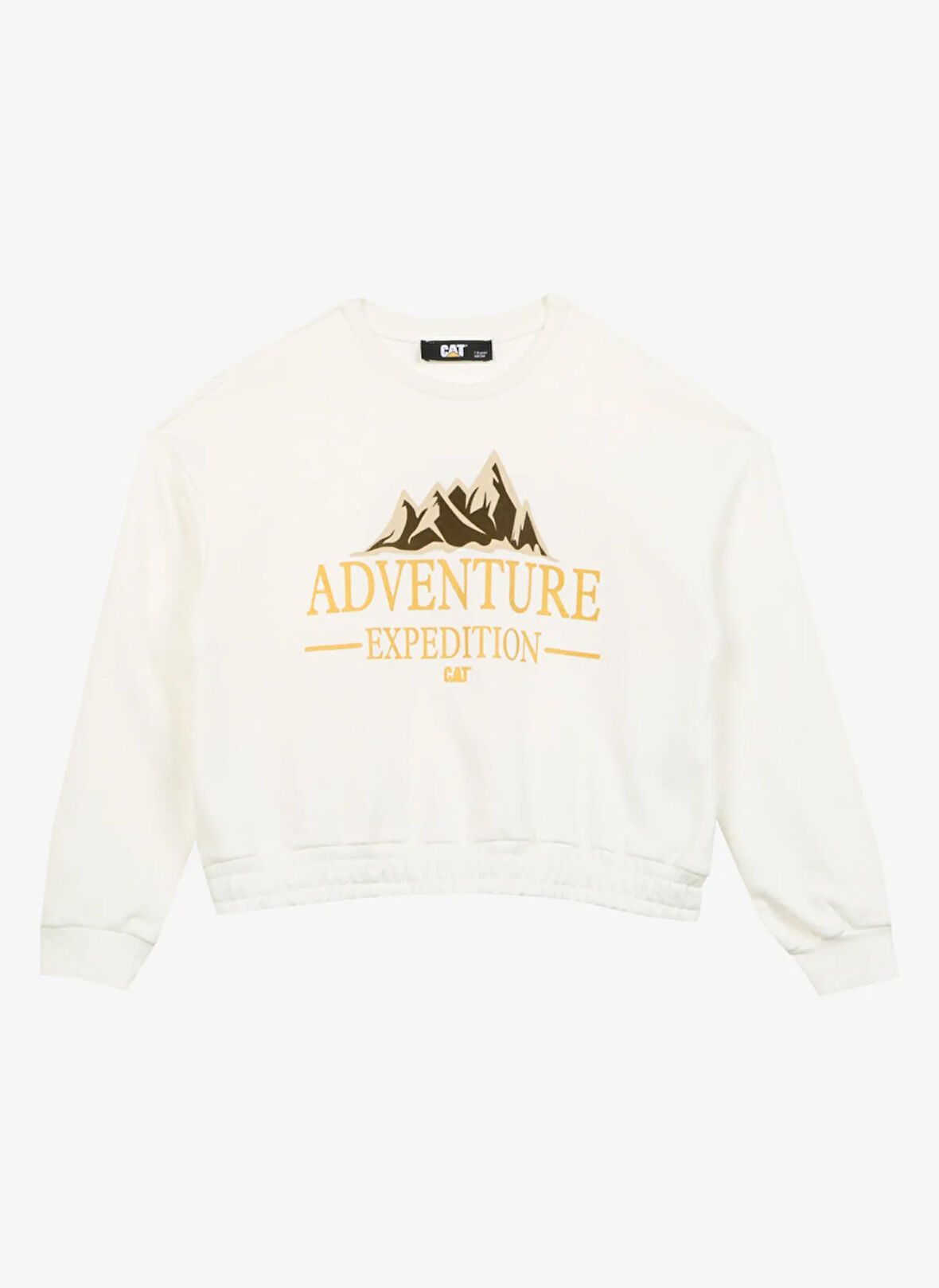 Caterpillar Ekru Kız Çocuk Bisiklet Yaka Oversize Baskılı Sweatshirt C3WG-SWT13