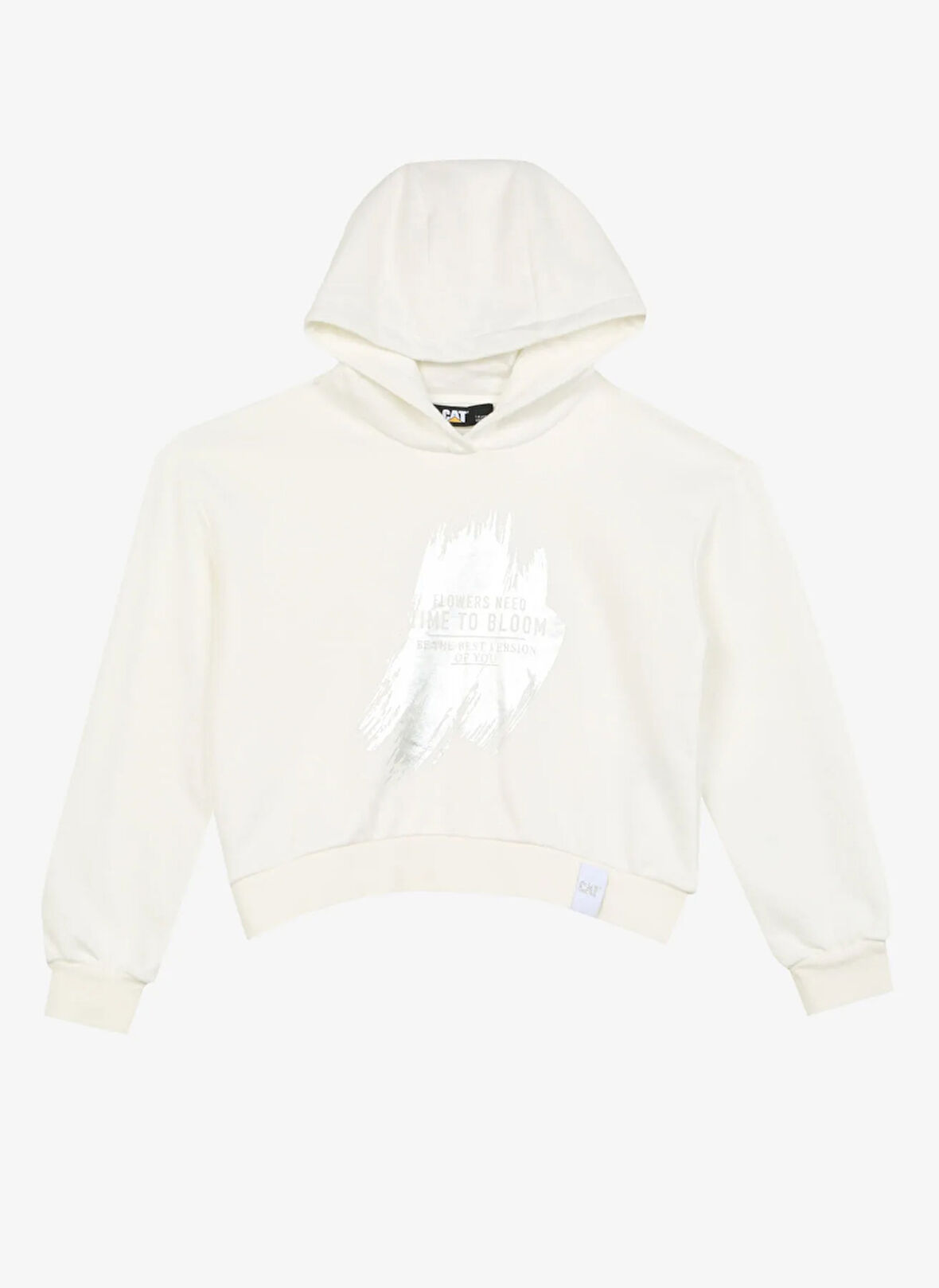 Caterpillar Ekru Kız Çocuk Bisiklet Yaka Crop Baskılı Sweatshirt C3WG-SWT14