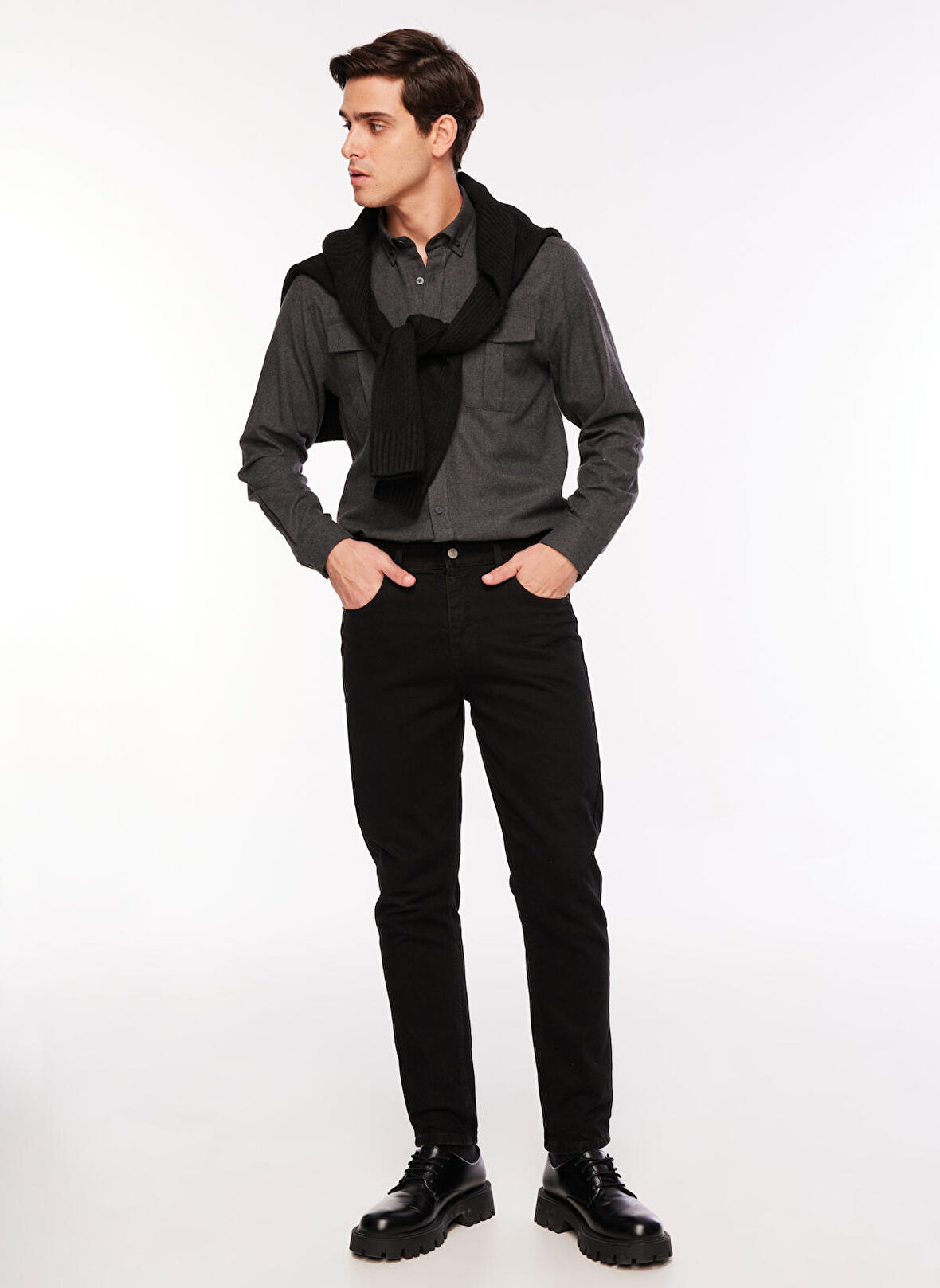 Fabrika Comfort Regular Fit Gömlek Yaka Düz Antrasit Erkek Gömlek FC3WM-GML319