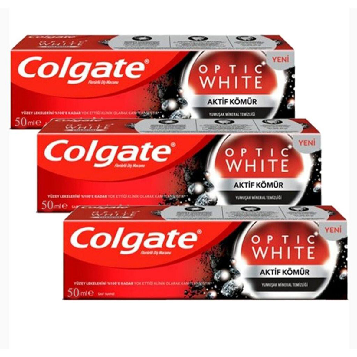 Colgate Optic White Aktif Kömür Diş Macunu 3 x 75 ML