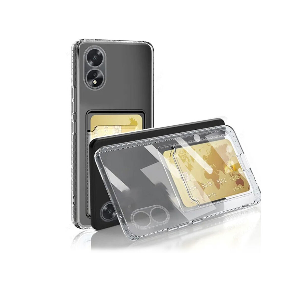 Oppo A38 Kılıf Cardy Şeffaf Kartlık Cepli Kapak