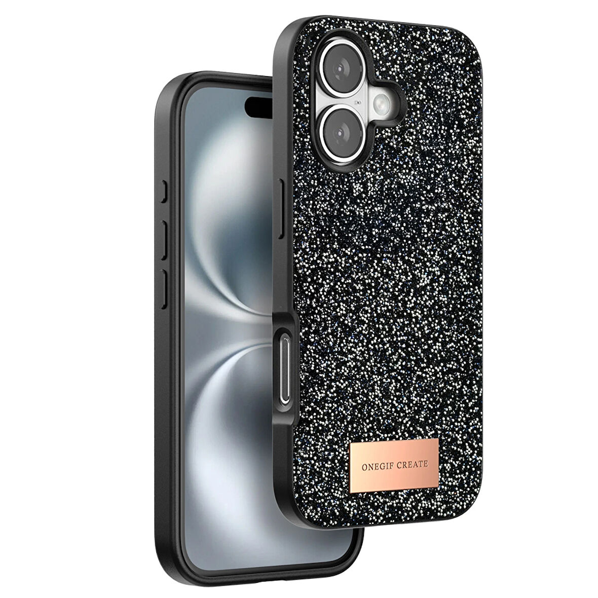 Onegif Bright iPhone 16 Plus Simli Kılıf - Siyah
