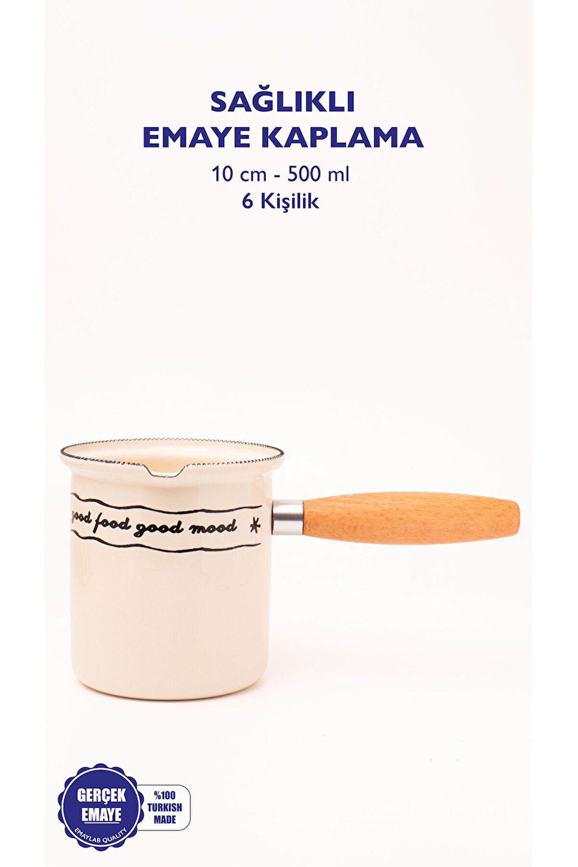 Mood Emaye Ahşap Saplı Cezve (500ml-6 kişilik)