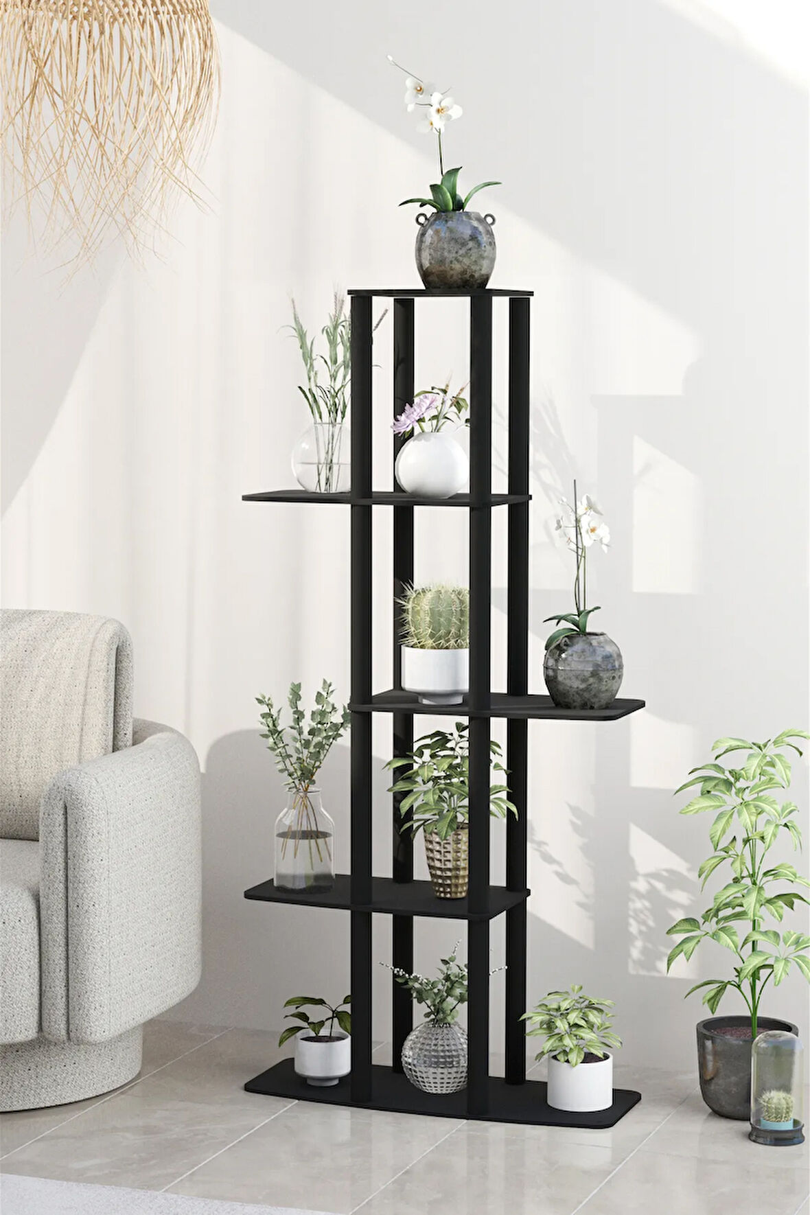Ravilo Gardenya Çok Katlı Çiçeklik Saksılık Siyah