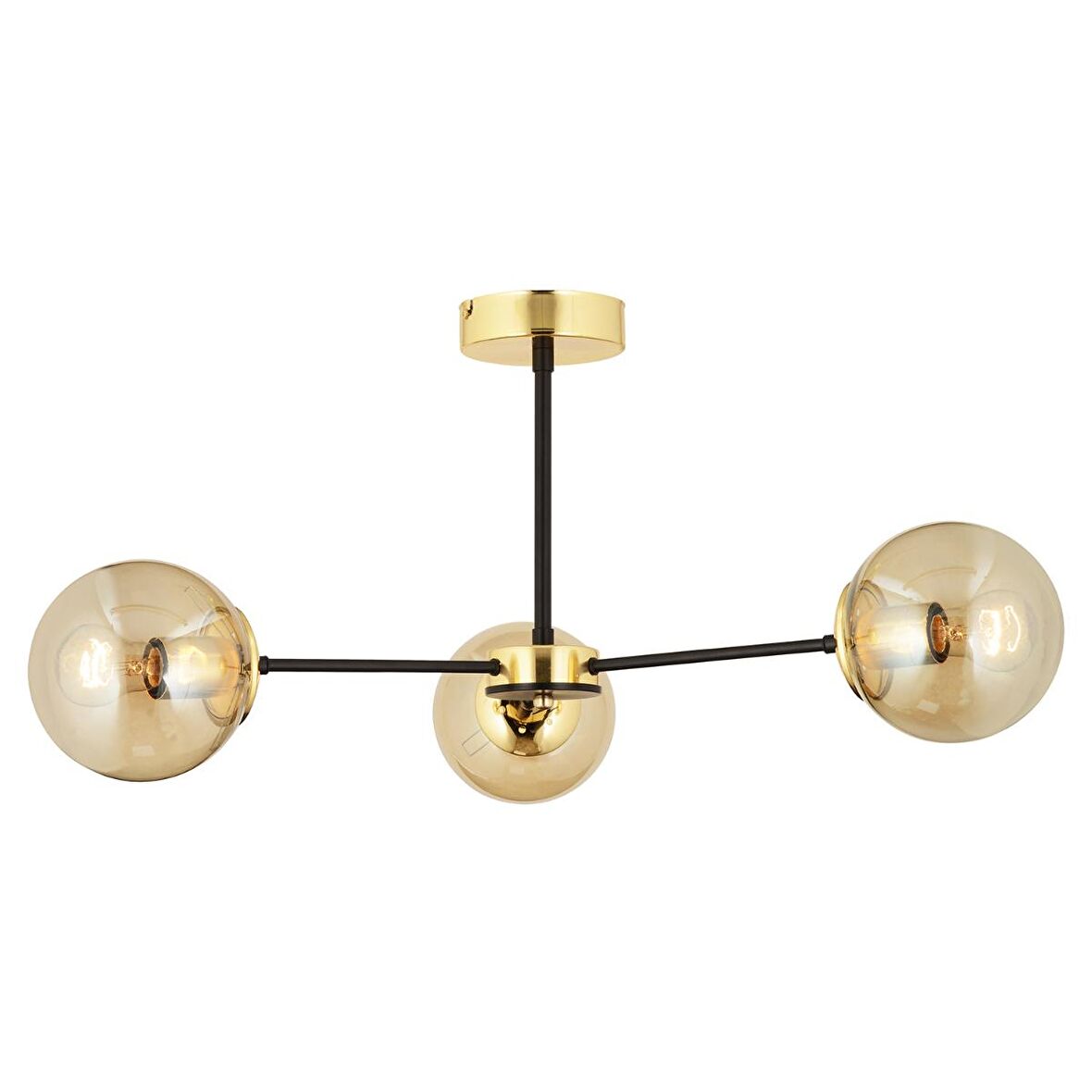 Nide  3Lü Siyah Gold Bal Camlı Modern Genç Odası Yatak Odası Retro Salon Avize 