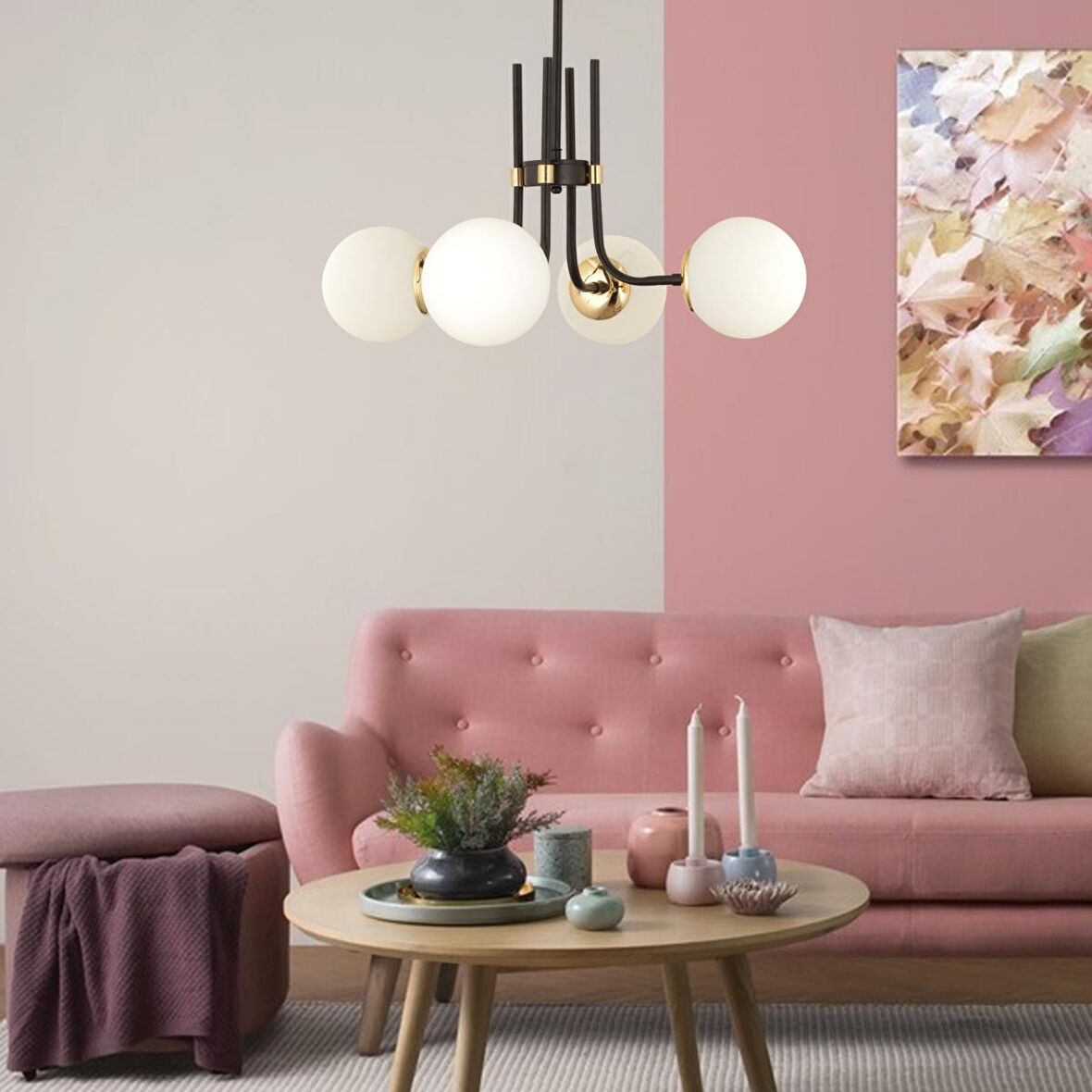 Dragon 4Lü Siyah Gold Modern Genç Odası Yatak Odası Retro Salon Avize 