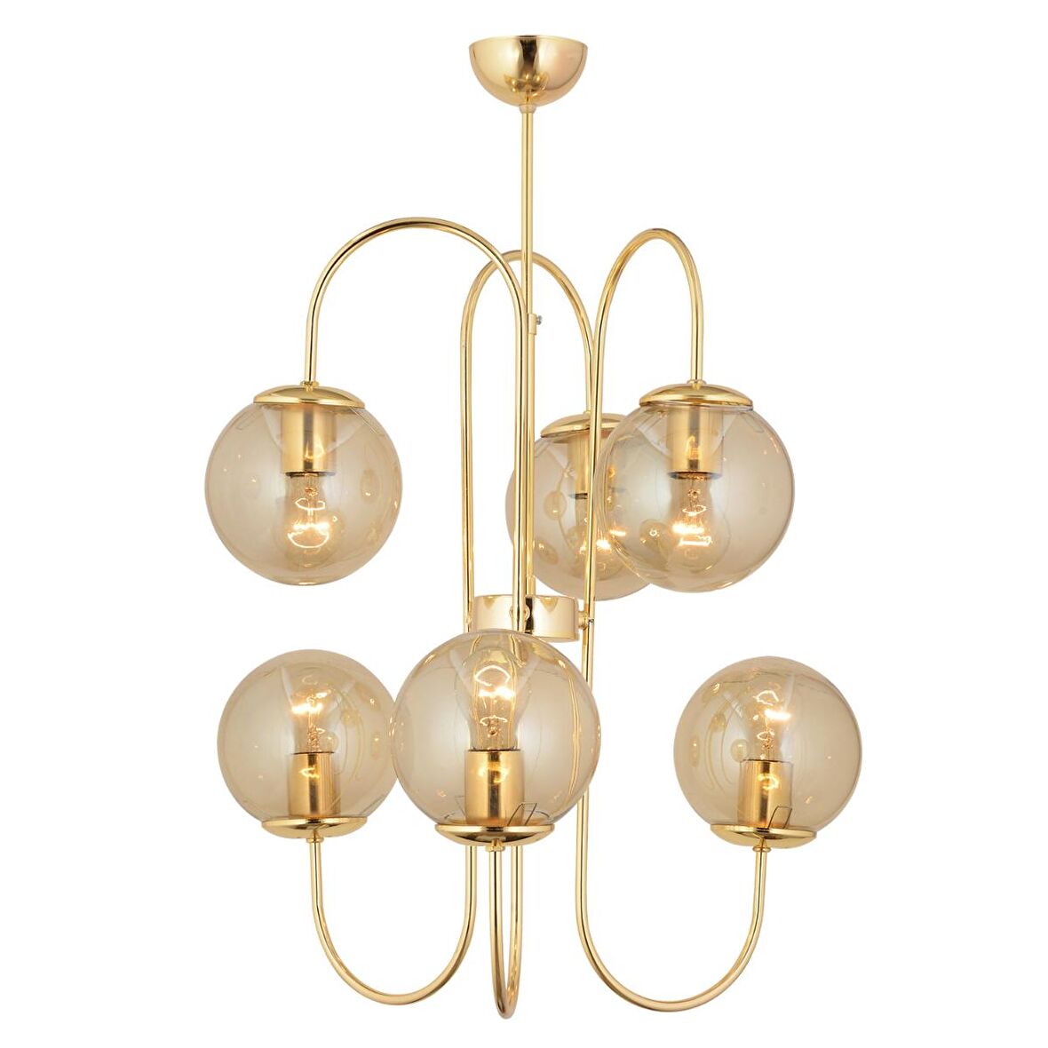 Sosa 6Lı Gold Bal Camlı Modern Genç Odası Cafe Restoran için Uygun Salon Avize 