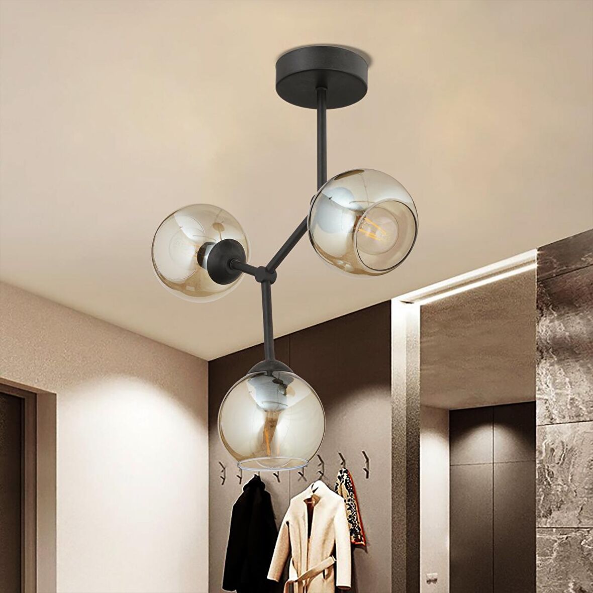 Liva 3Lü Siyah Modern Genç Odası Mutfak Retro Salon Avize 