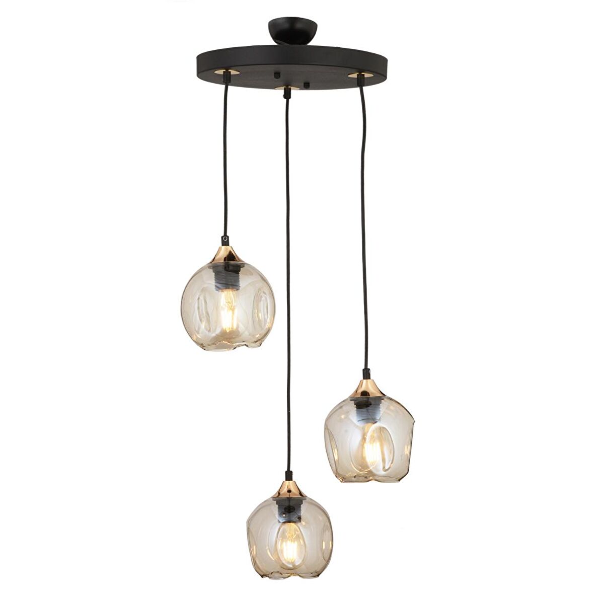Karya 3Lü Yuvarlak Siyah Gold Modern Sarkıt Genç Odası Yatak odası Retro Salon Avize 