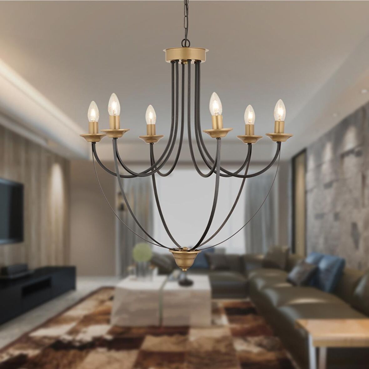 Obito 6Lı Siyah Eskitme Modern Sarkıt Yatak odası Retro Salon Avize 