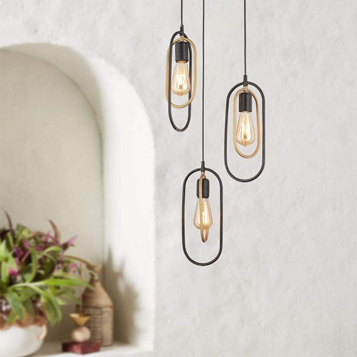 Lotus 3Lü Yuvarlak Eskitme Modern Sarkıt Mutfak Yatak odası Salon Sarkıt Avize 