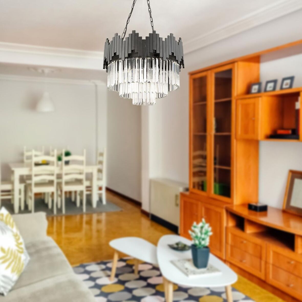 Navona Siyah Kristalli, Taşlı Modern Tasarım Kristal Salon Avize
