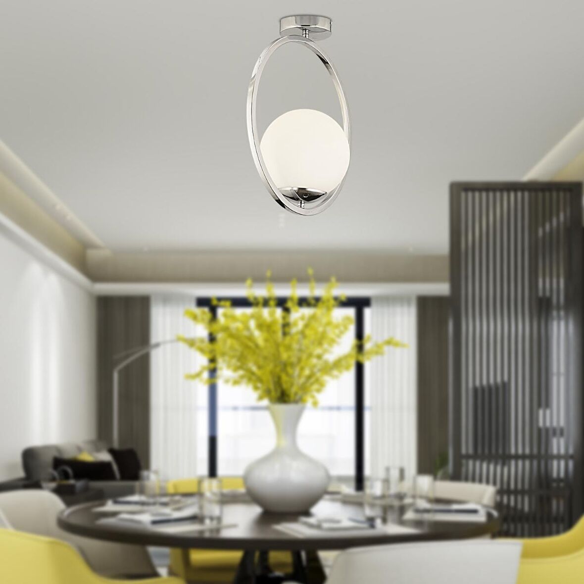 Lifos Tekli Krom Kaplamalı Plafonyer Modern Mutfak Salon Avize 