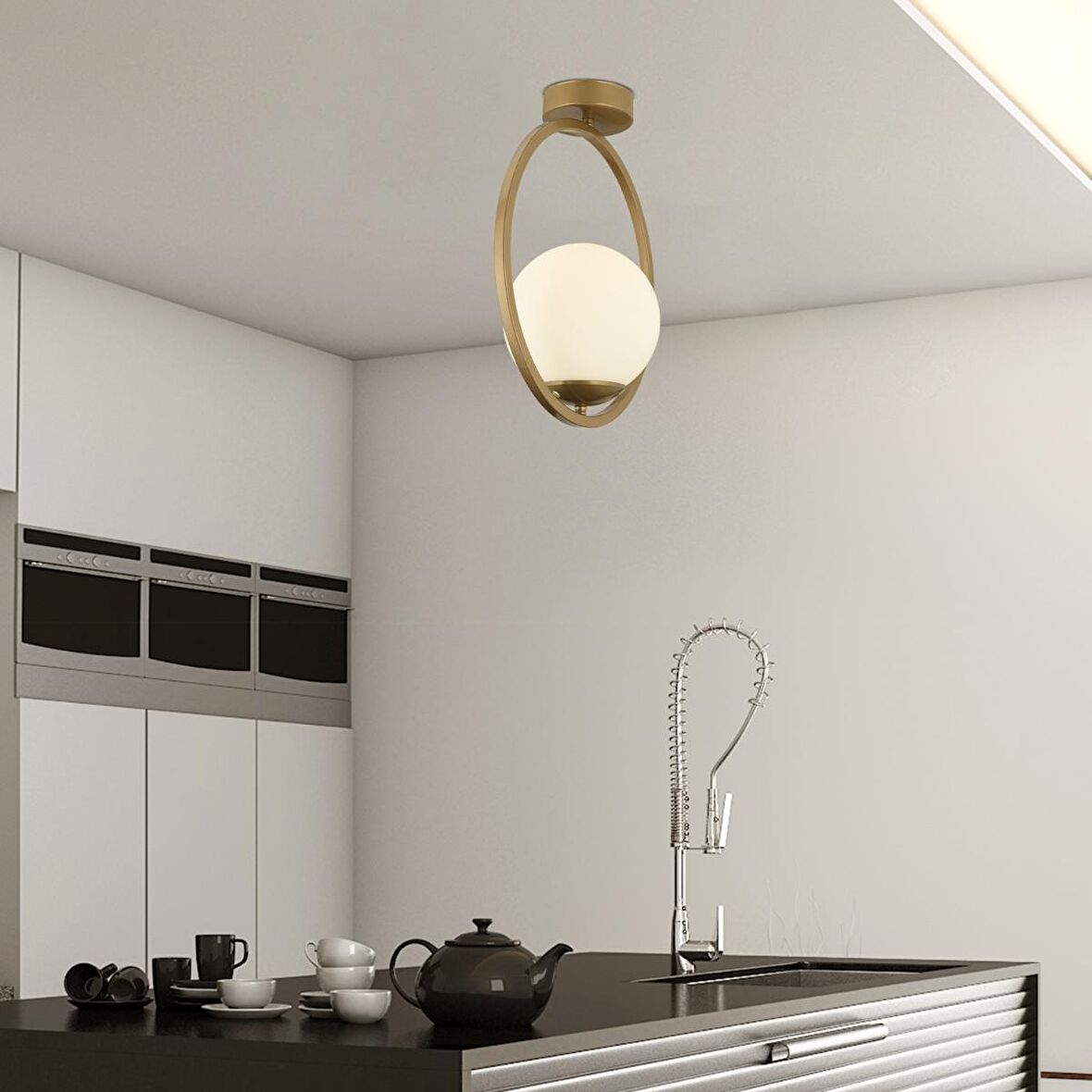 Lifos Tekli Eskitme Boyalı Plafonyer Modern Mutfak Salon Avize 