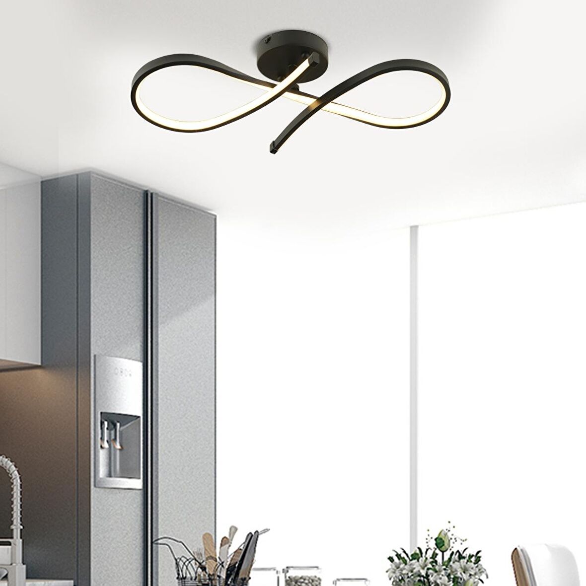 Vetto Siyah 38 Watt Plafonyer 3 Renkli Ledli Modern Mutfak Banyo Led Salon Sarkıt Avize