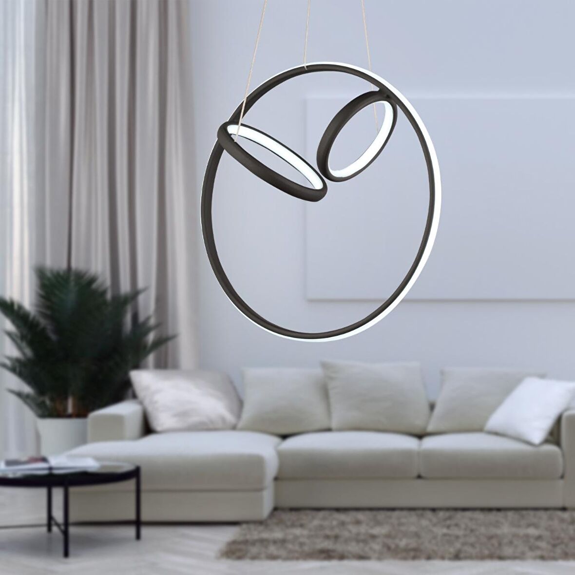 Acosta Siyah Sarkıt 44 Watt Sarkıt 3 Renkli Ledli Modern Mutfak Banyo Led Salon Sarkıt Avize