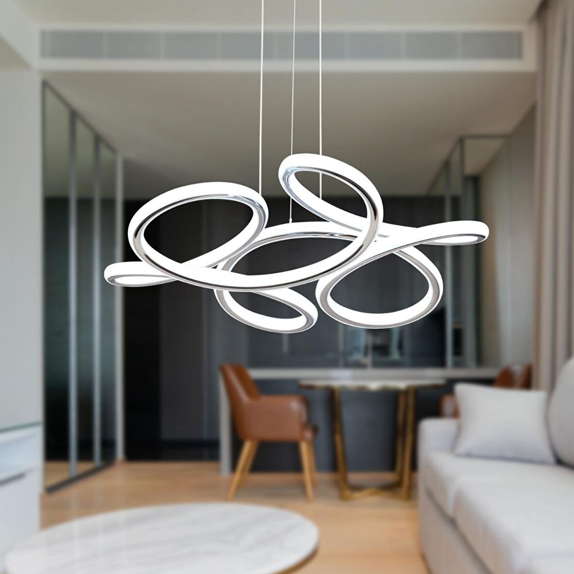 Aldo Krom Sarkıt 140 Watt Sarkıt 3 Renkli Ledli Modern Mutfak Banyo Led Salon Sarkıt Avize