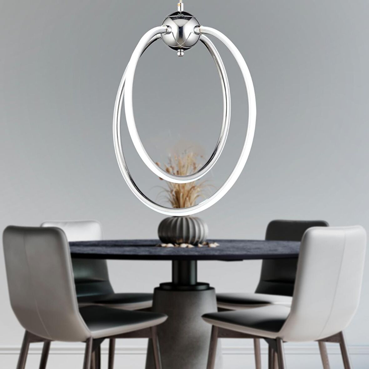 Lucca 2li Krom Sarkıt 40 Watt Sarkıt 3 Renkli Ledli Modern Mutfak Banyo Led Salon Sarkıt Avize