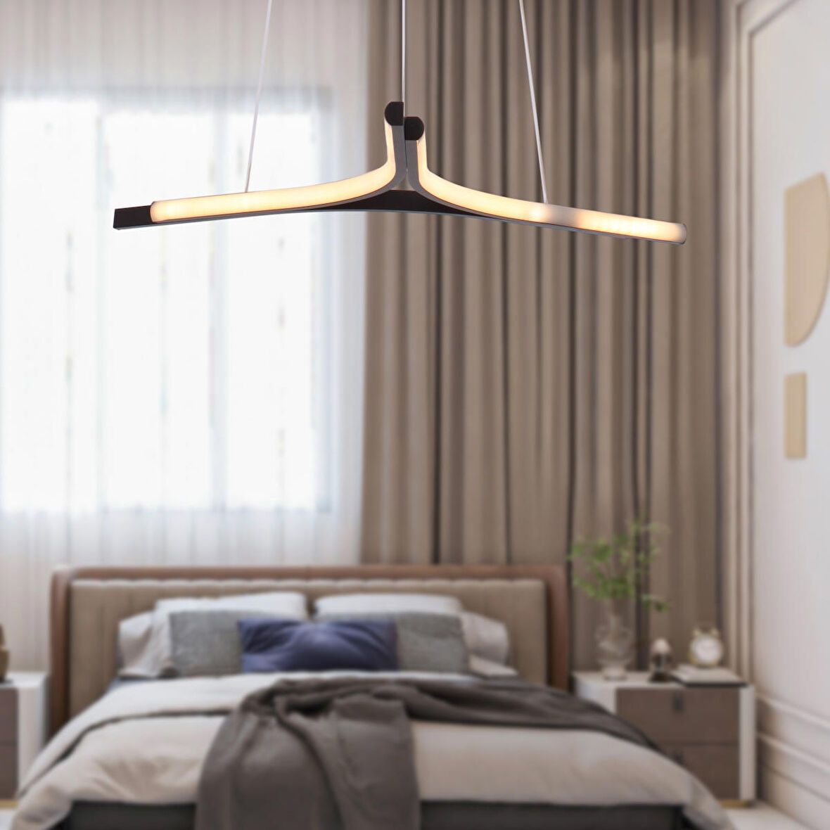 Simon Mat Siyah Boyalı 30 Watt Led 300K Salon Oturma Odası Genç Odası Ledli Avize 