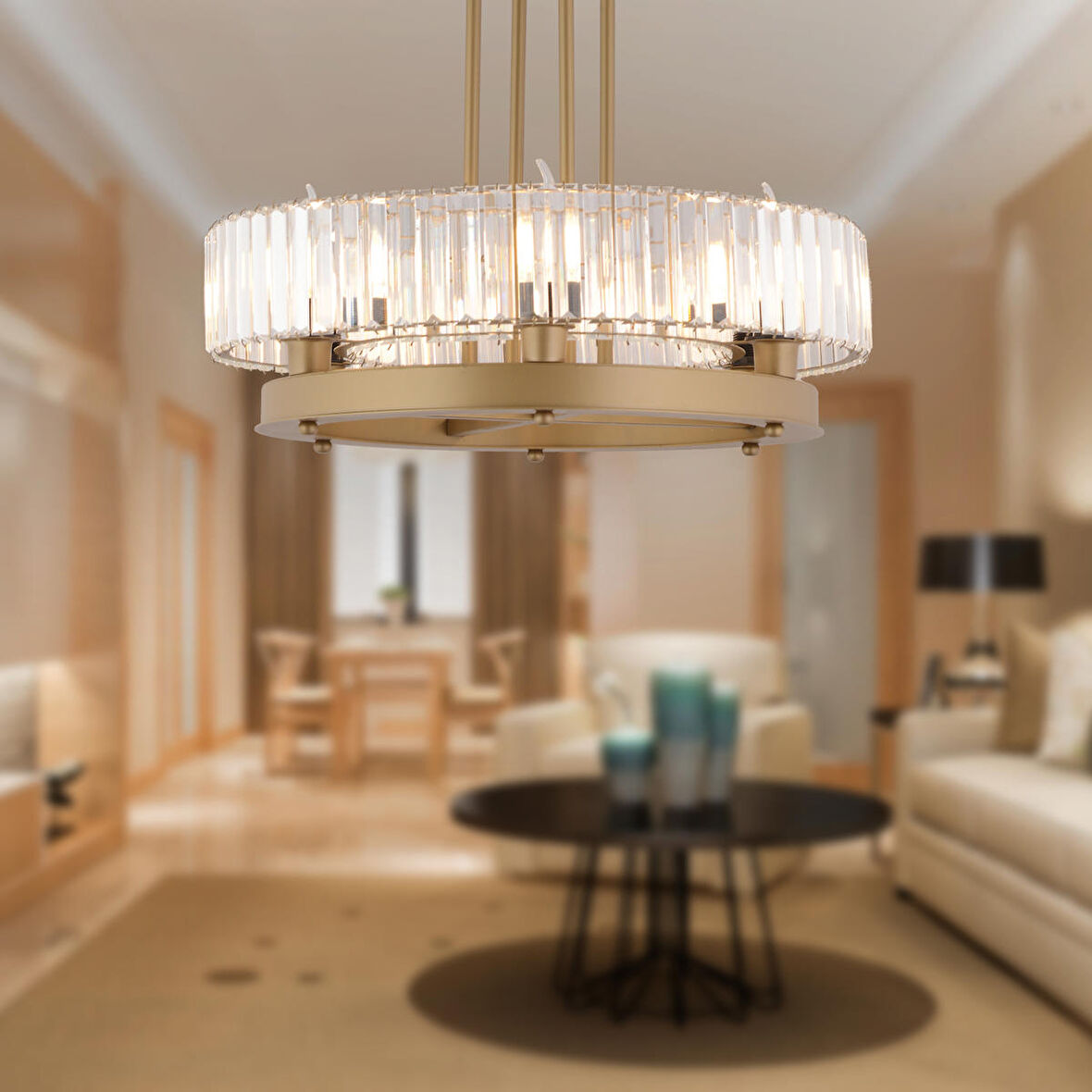 Azalea 6lı Eskitme Kristalli Taşlı Modern Tasarım Kristal Salon Avize