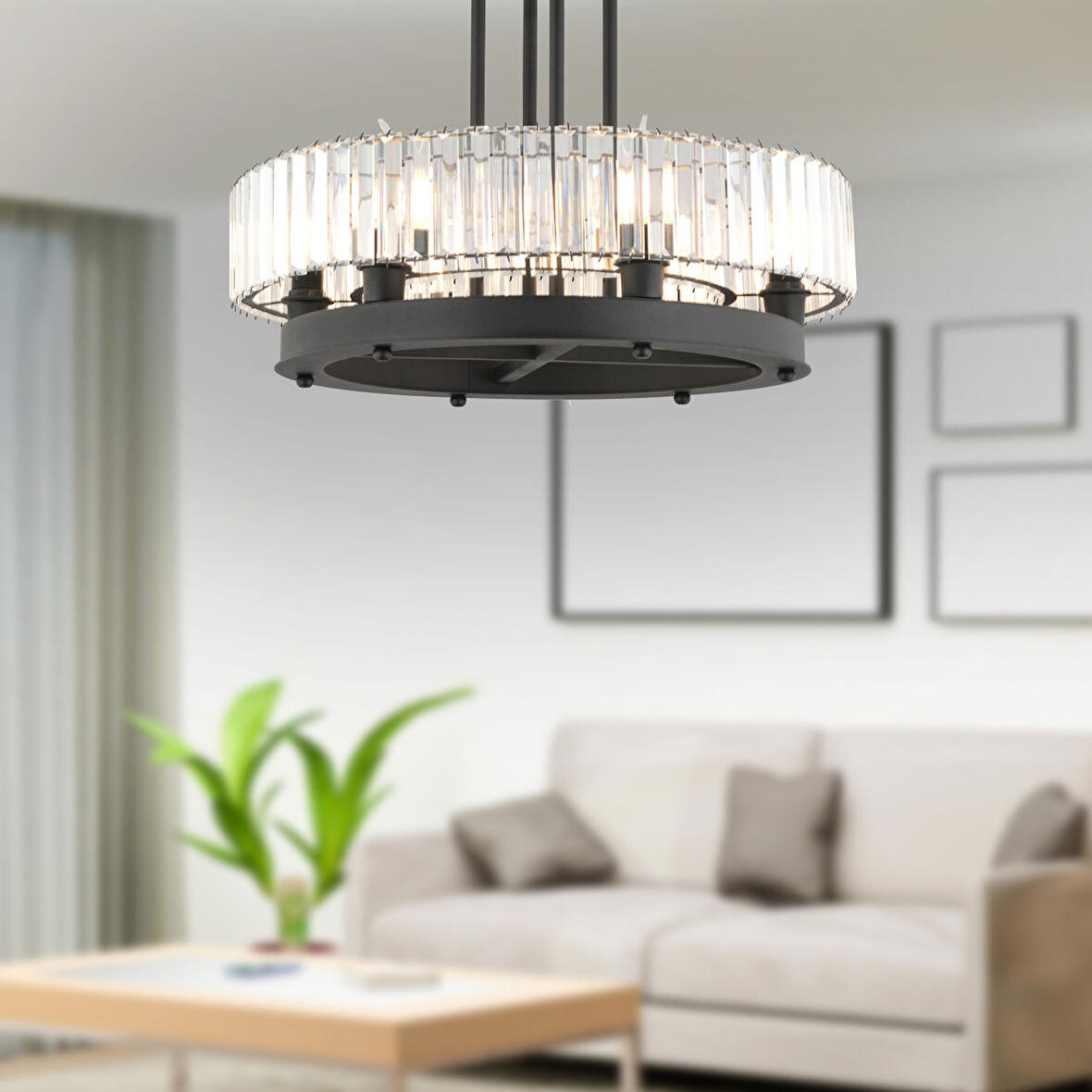 Azalea 6lı Siyah Kristalli Taşlı Modern Tasarım Kristal Salon Avize