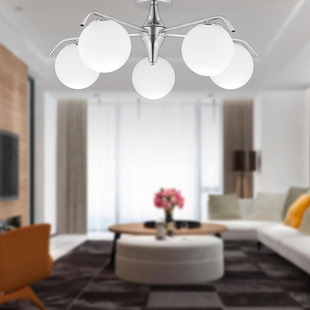 Diaspor 5li Krom Füme Camlı Modern Sarkıt Genç Odası Yatak odası Retro Salon Avize