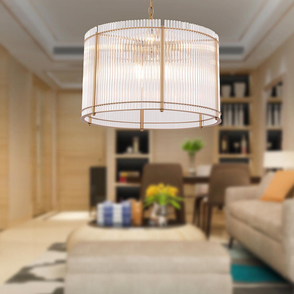Coswell 8'Li 50'lik Eskitme Kristalli Taşlı Modern Tasarım Kristal Salon Avize