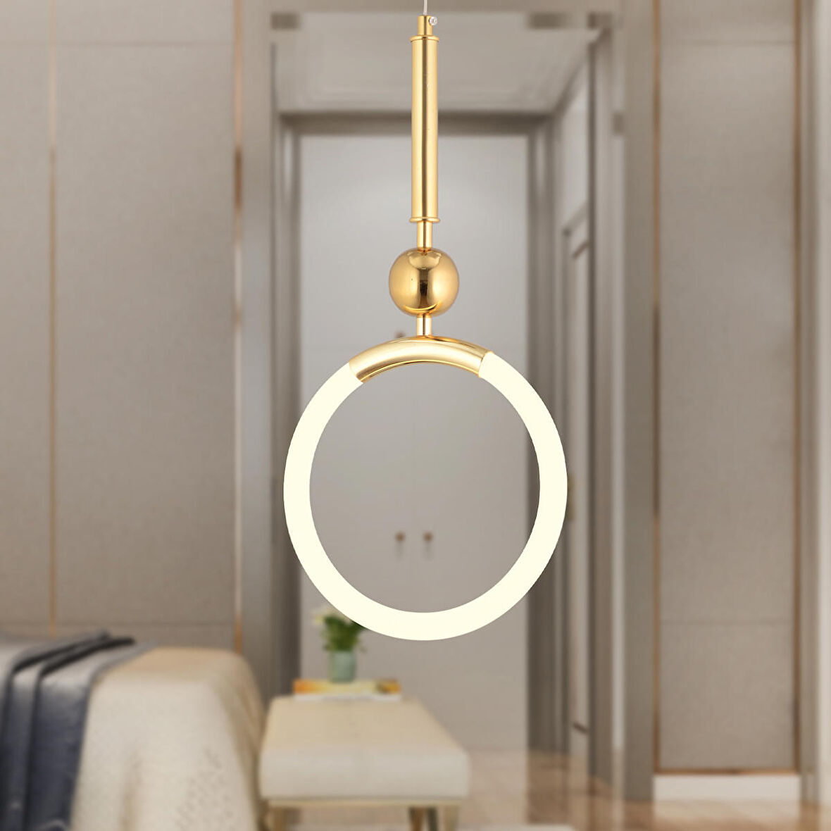 Struer Tekli Gold Ledli Modern Koridor, Yatak Odası Salon Sarkıt Led Avize