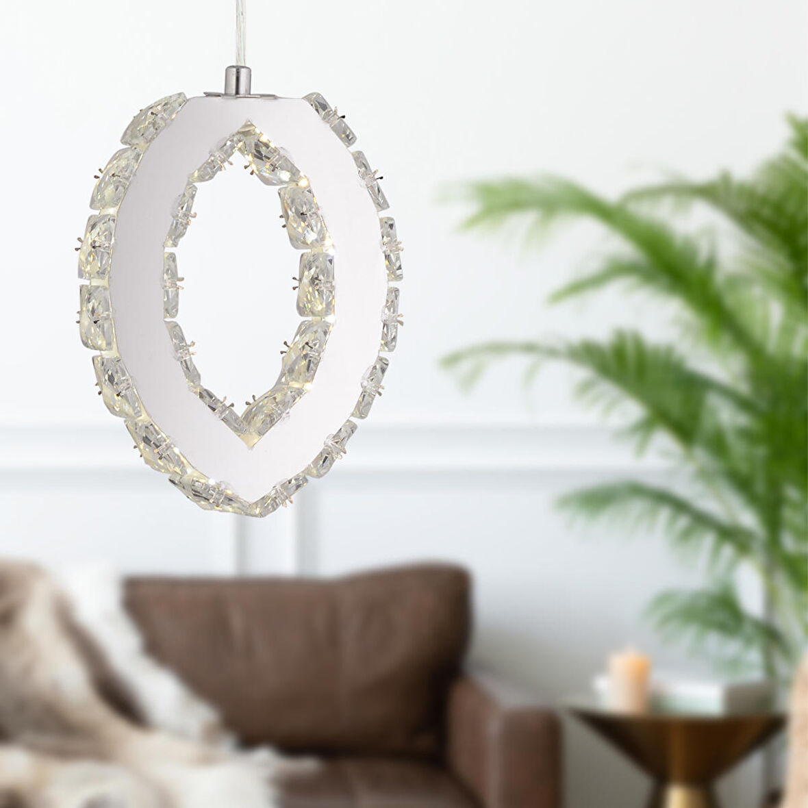 Wicker  40 Watt Tekli Krom Ledli 3 Renkli Sarkıt Kristalli Taşlı Modern Tasarım Led Kristal Salon Avize 