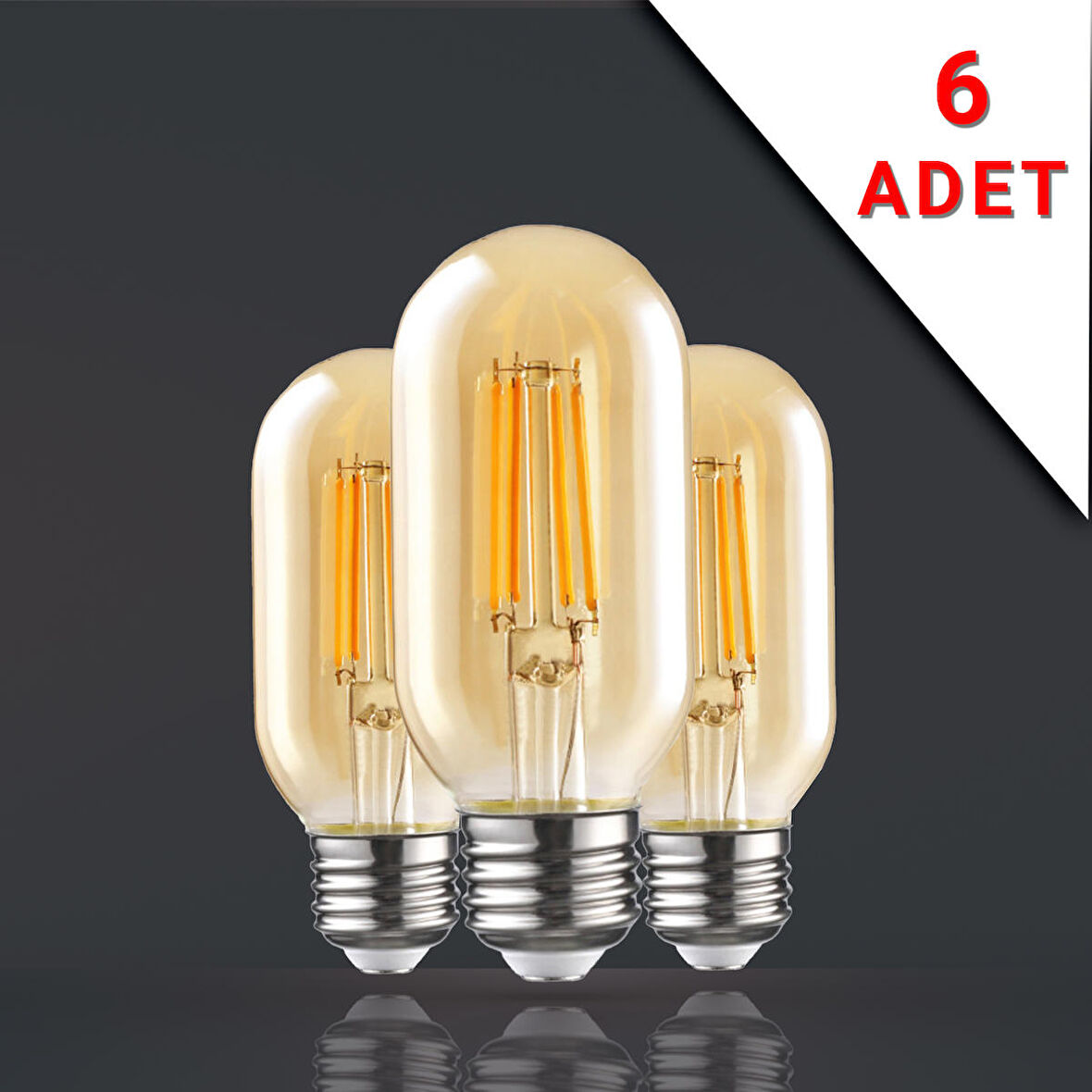 6 ADET LED FİLAMANLI E27 RUSTİK AMPUL 6 WATT 2500K GÜN IŞIĞI T45