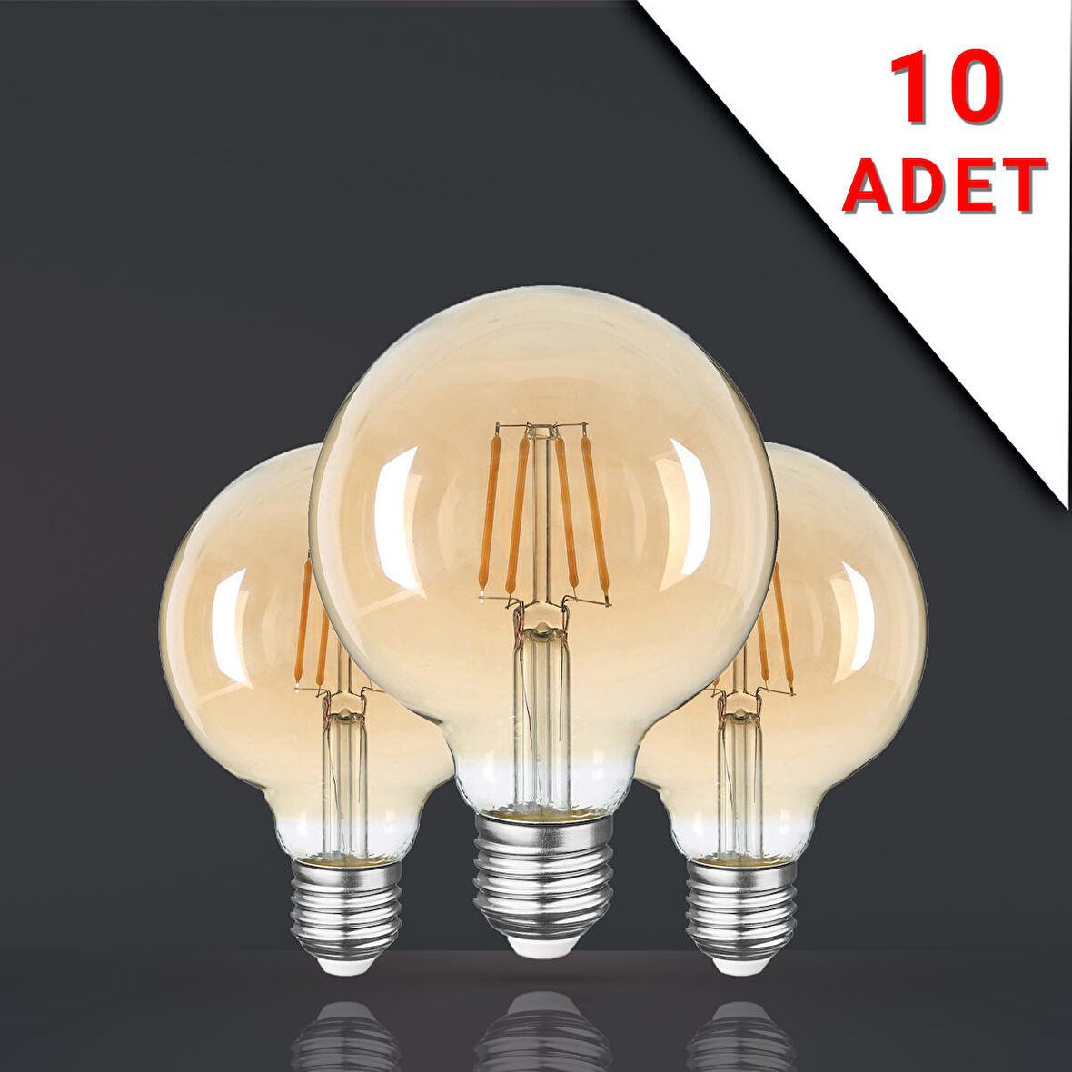 10 ADET LED FİLAMANLI E27 RUSTİK AMPUL 6 WATT 2500k GÜN IŞIĞI G95